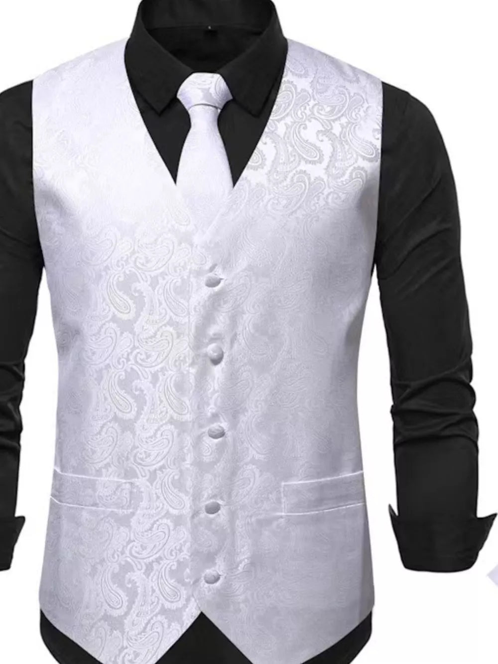 Men's Full Size Paisley Print Button Up Vest, front view