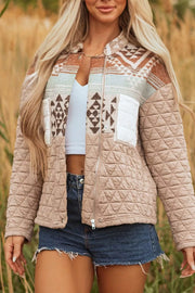 Aztec Quilted Patchwork Western Jacket in Camel, alternate angle