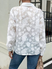 Sheer Floral Button Up Shirt in White, back view