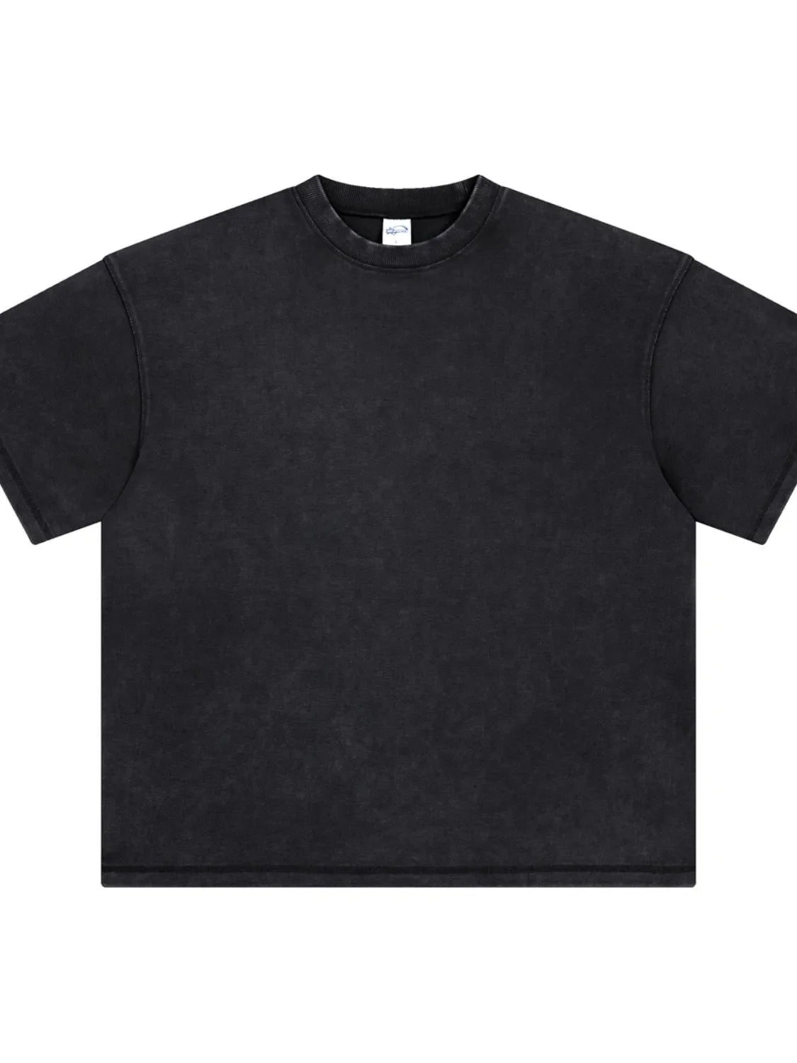 Black vintage wash boxy t-shirt with crew neck and short sleeves.