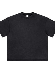 Black vintage wash boxy t-shirt with crew neck and short sleeves.