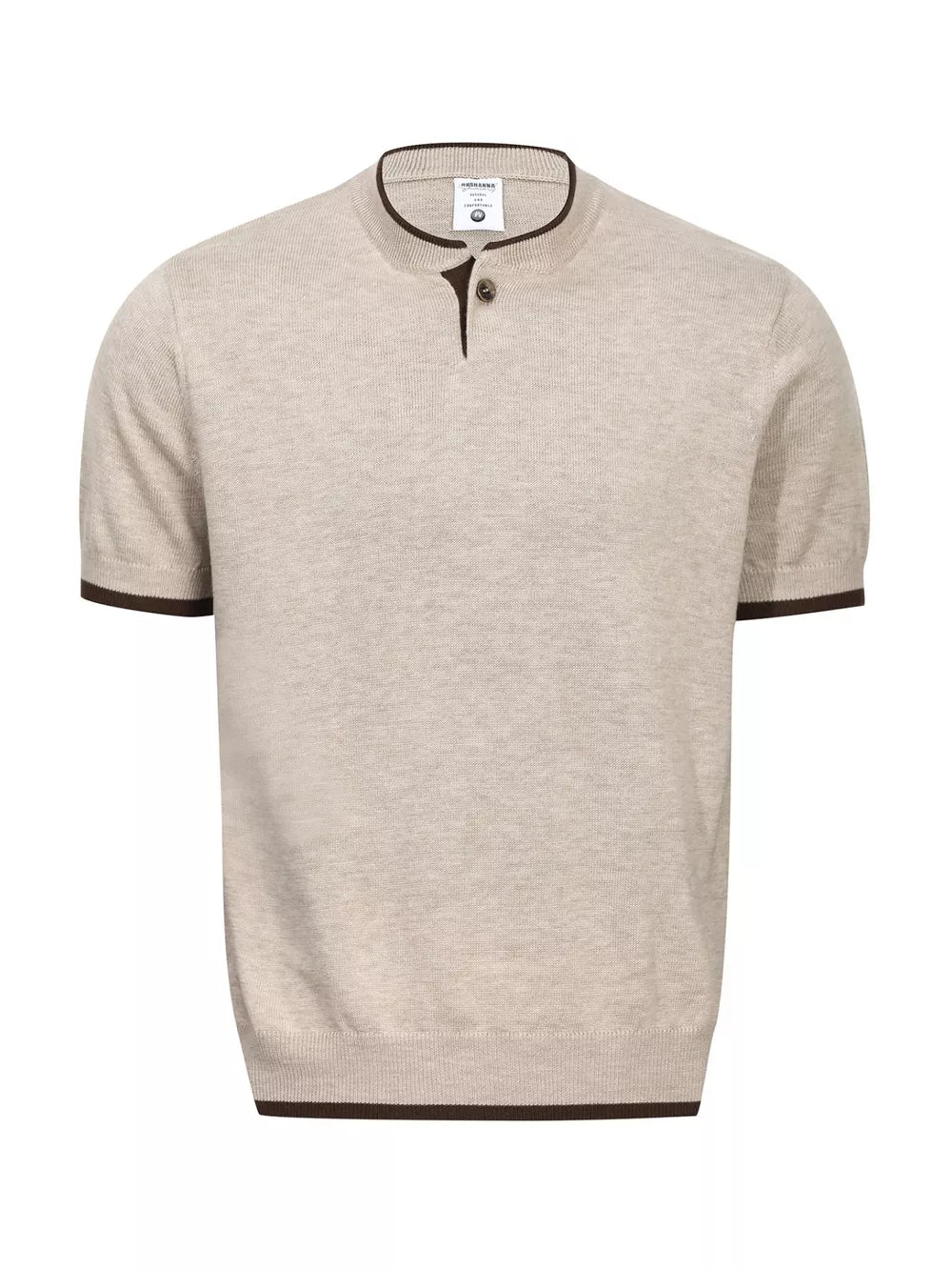 Men's Short Sleeve Collar Knit Top in Apricot, front view