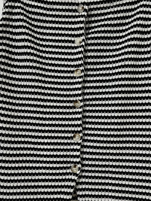 Textured stripe button-down tank top in black with a subtle waffle knit texture.