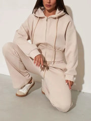 Zip-up Hoodie And Wide-leg Pants Set in Pink, side view