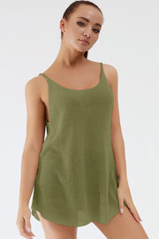Matcha green ribbed knit cami with scoop neckline and thin straps