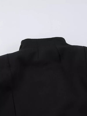Elegant Stand Collar Blazer And Mini Skirt Set in Black, view 11