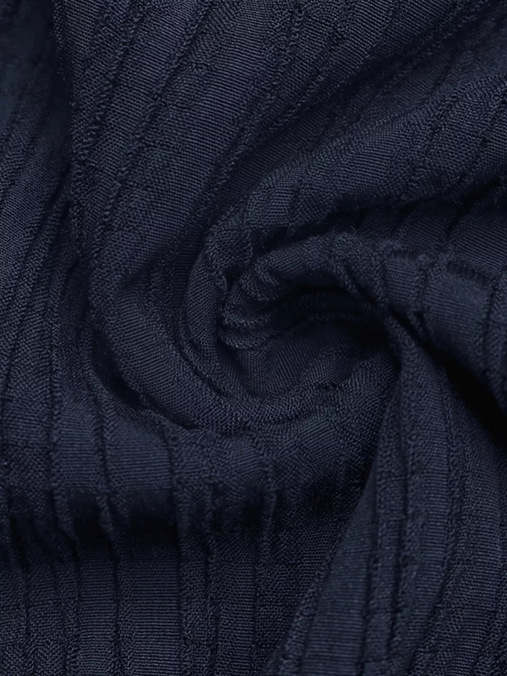 Navy ribbed peplum tube top and wide-leg pants set fabric detail