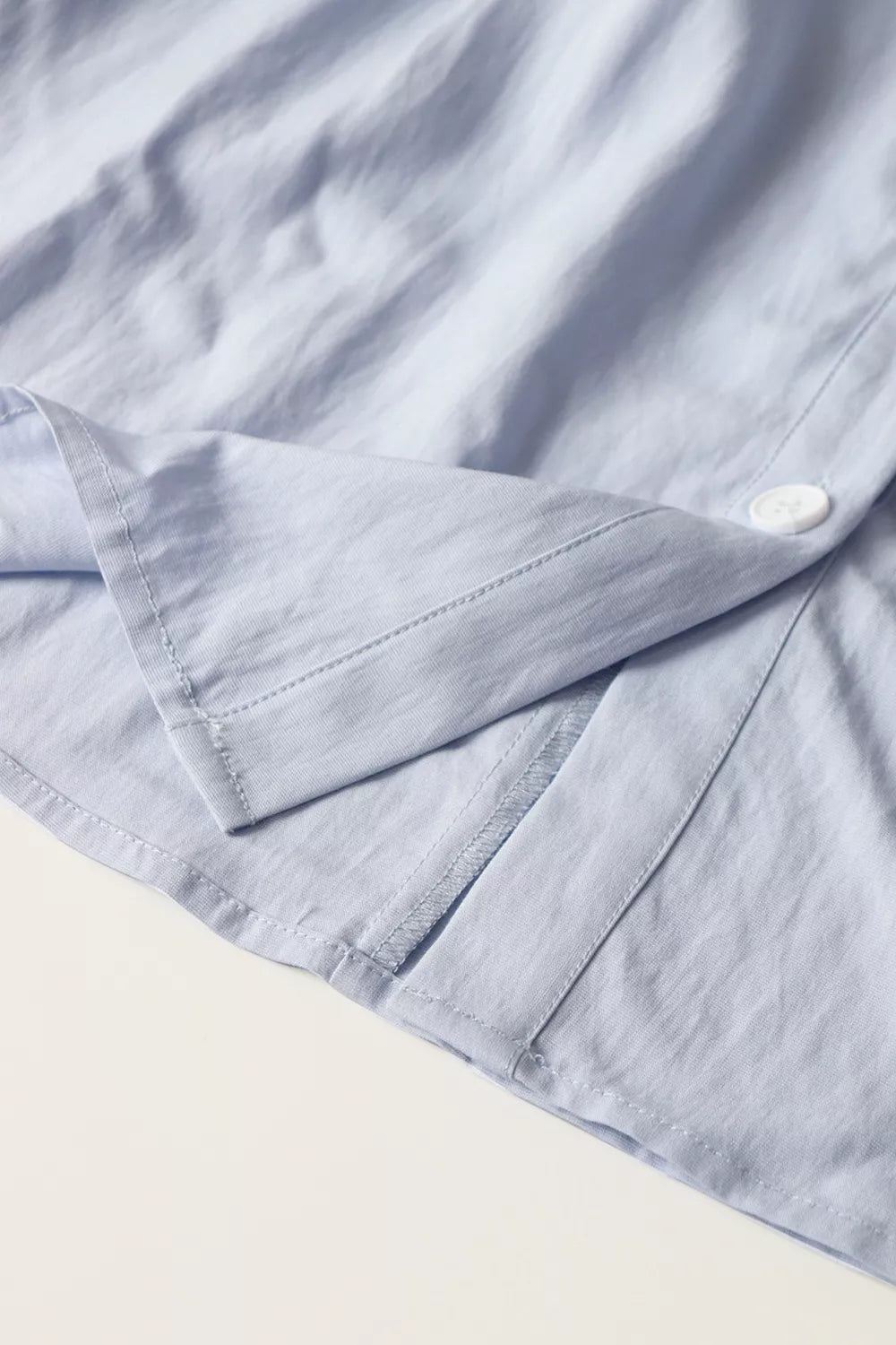 Button Up Short Sleeve Shirt Dress in Light Blue, alternate angle