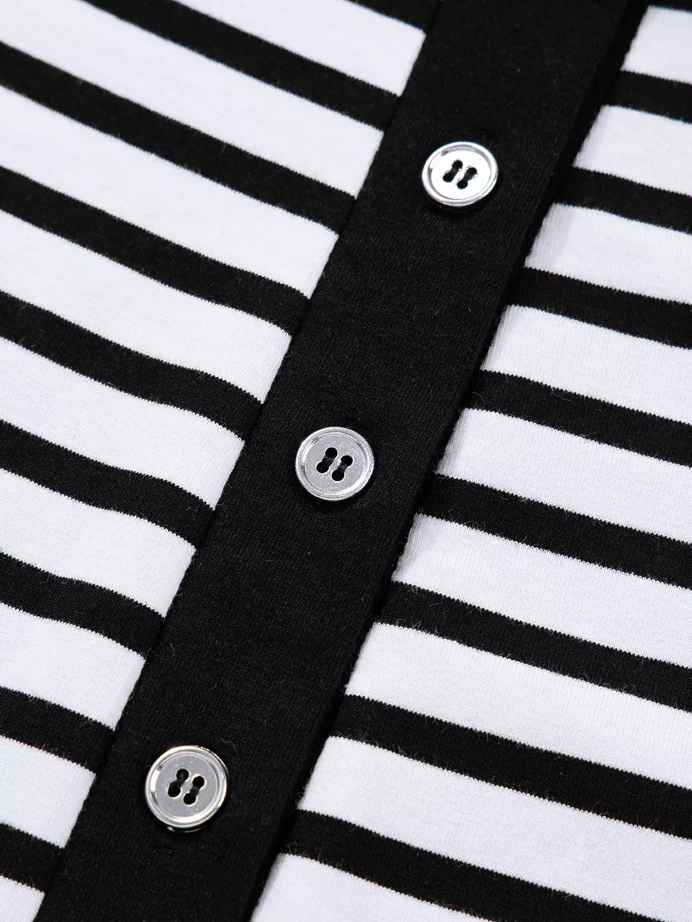 Black and white striped collared dress with button front detail