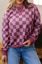 Ribbed Trim Checkered Pullover Shirt, close-up detail