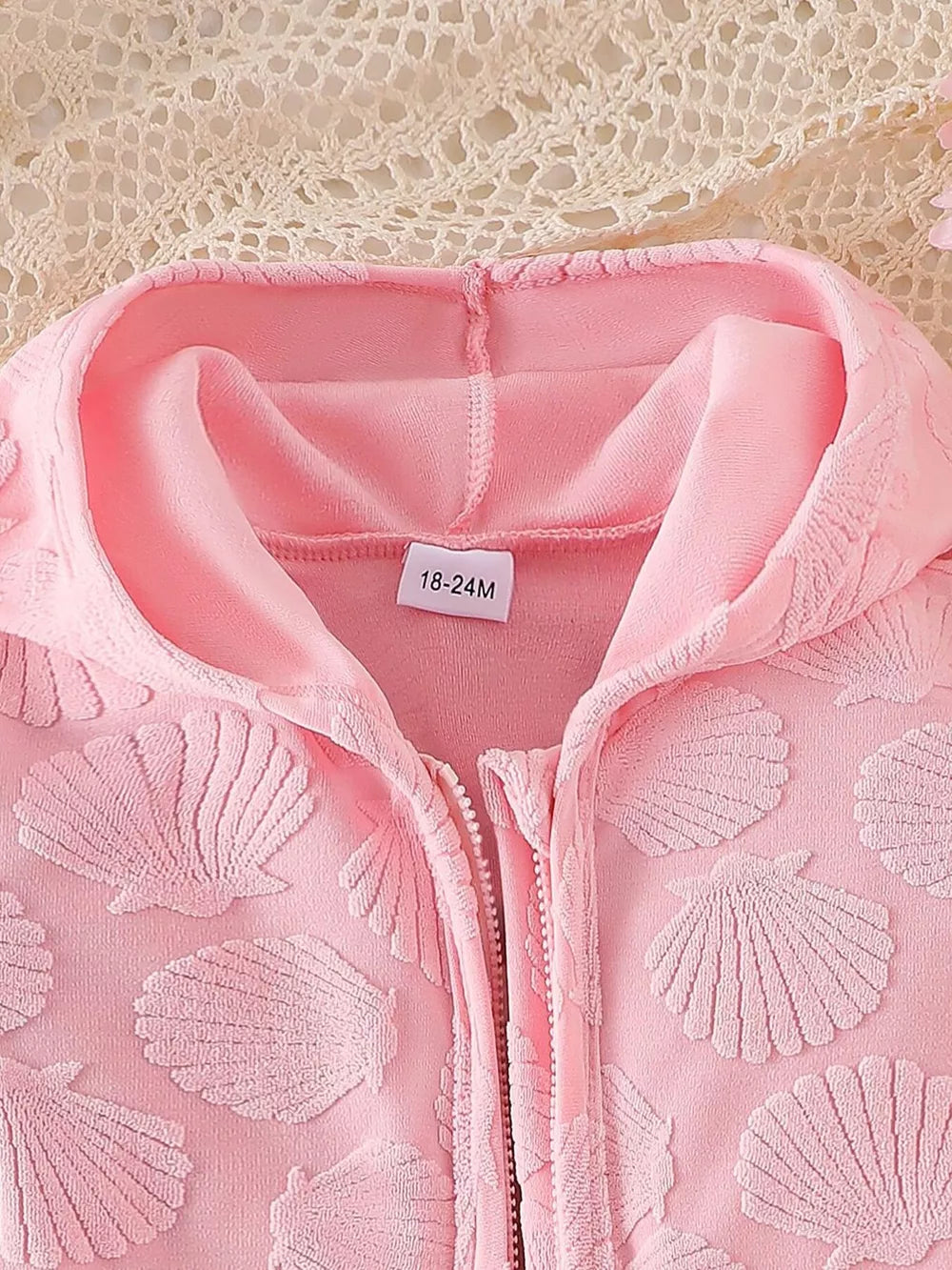 Children's Hooded Puff Sleeve Quilted Jacket in Pink, model styling view