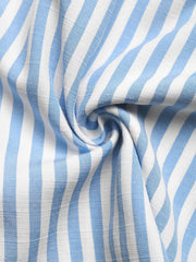 Blue and white striped fabric detail of a two-piece set