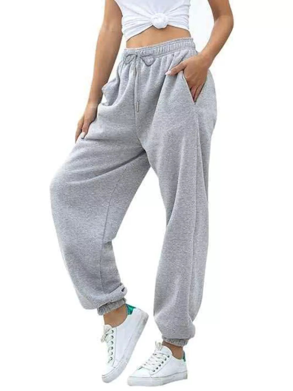 Loose Fit Drawstring Joggers in Pink, side view