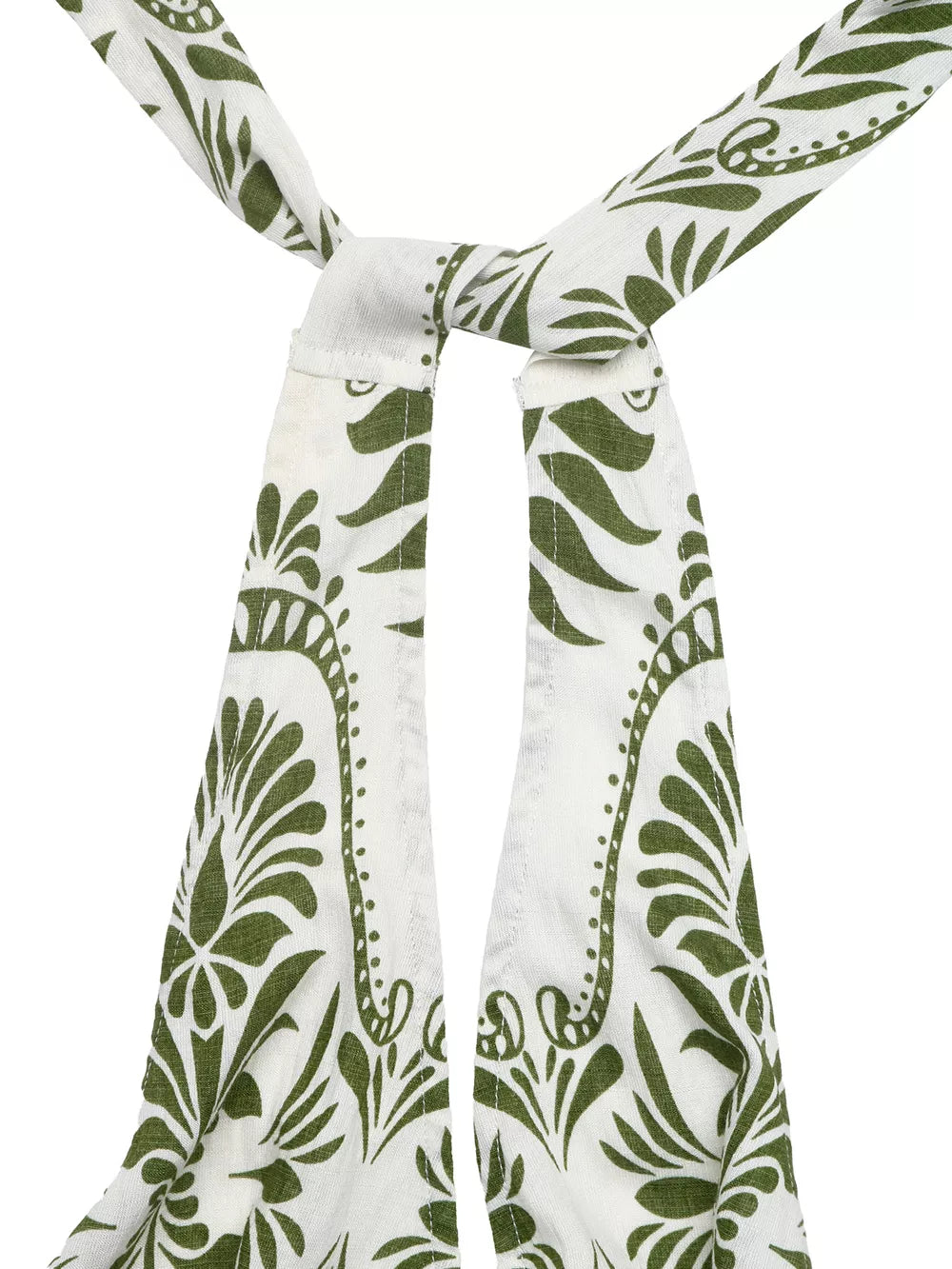 White and green botanical print halter neck jumpsuit with tie detail