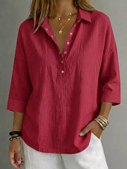 Full Size Snap Down 3/4 Sleeve Blouse Plus Size, fabric detail