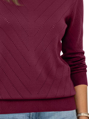 Openwork Round Neck Sweater in Mauve