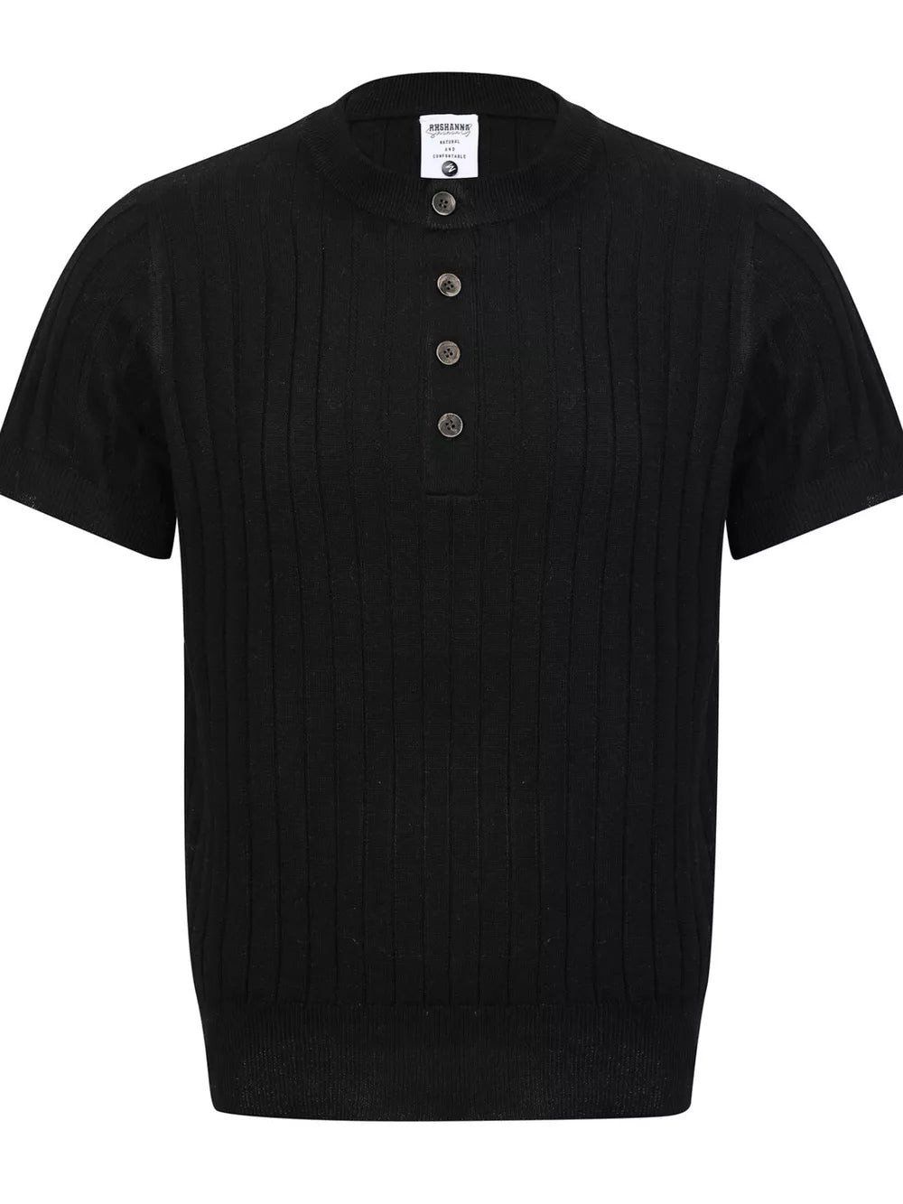 Men's Short Sleeve Ribbed Henley Top in Apricot, model styling view