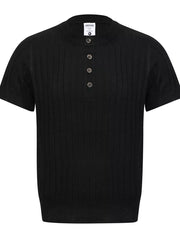 Men's Short Sleeve Ribbed Henley Top in Apricot, model styling view