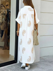 Floral Print Button-down Maxi Shirt Dress in Dusty Blue, back view