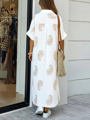 Floral Print Button-down Maxi Shirt Dress in Dusty Blue, back view