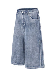 Men's Wide Leg Denim Capris in Blue, side view