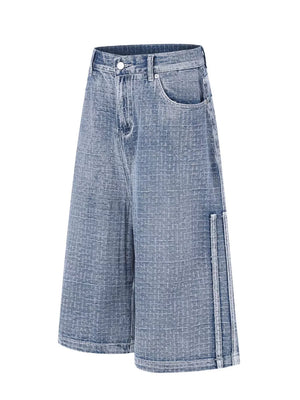 Men's Wide Leg Denim Capris in Blue, side view