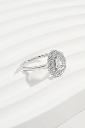 Silver double halo pear cut ring with clear stones