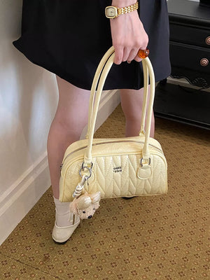 Quilted Zip Shoulder Bag in Yellow, back view
