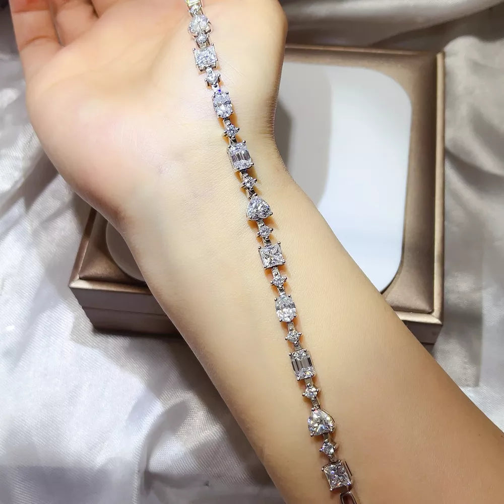 925 Sterling Silver Moissanite Bracelet, close-up detail
