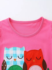 Owl Graphic Top With Playful Plaid Shorts Set