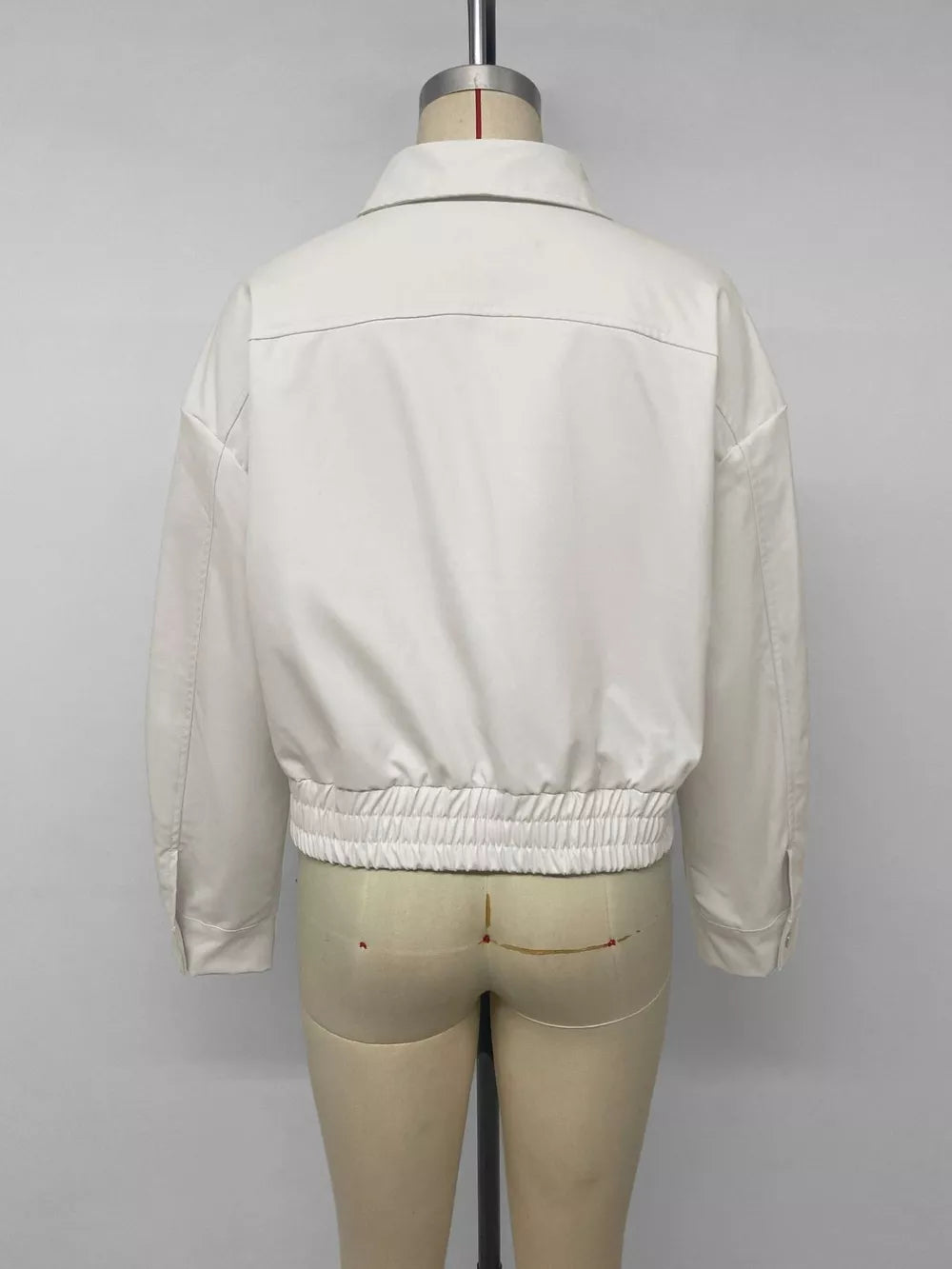 Cropped Faux Leather Jacket in White, fit detail