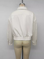 Cropped Faux Leather Jacket in White, fit detail