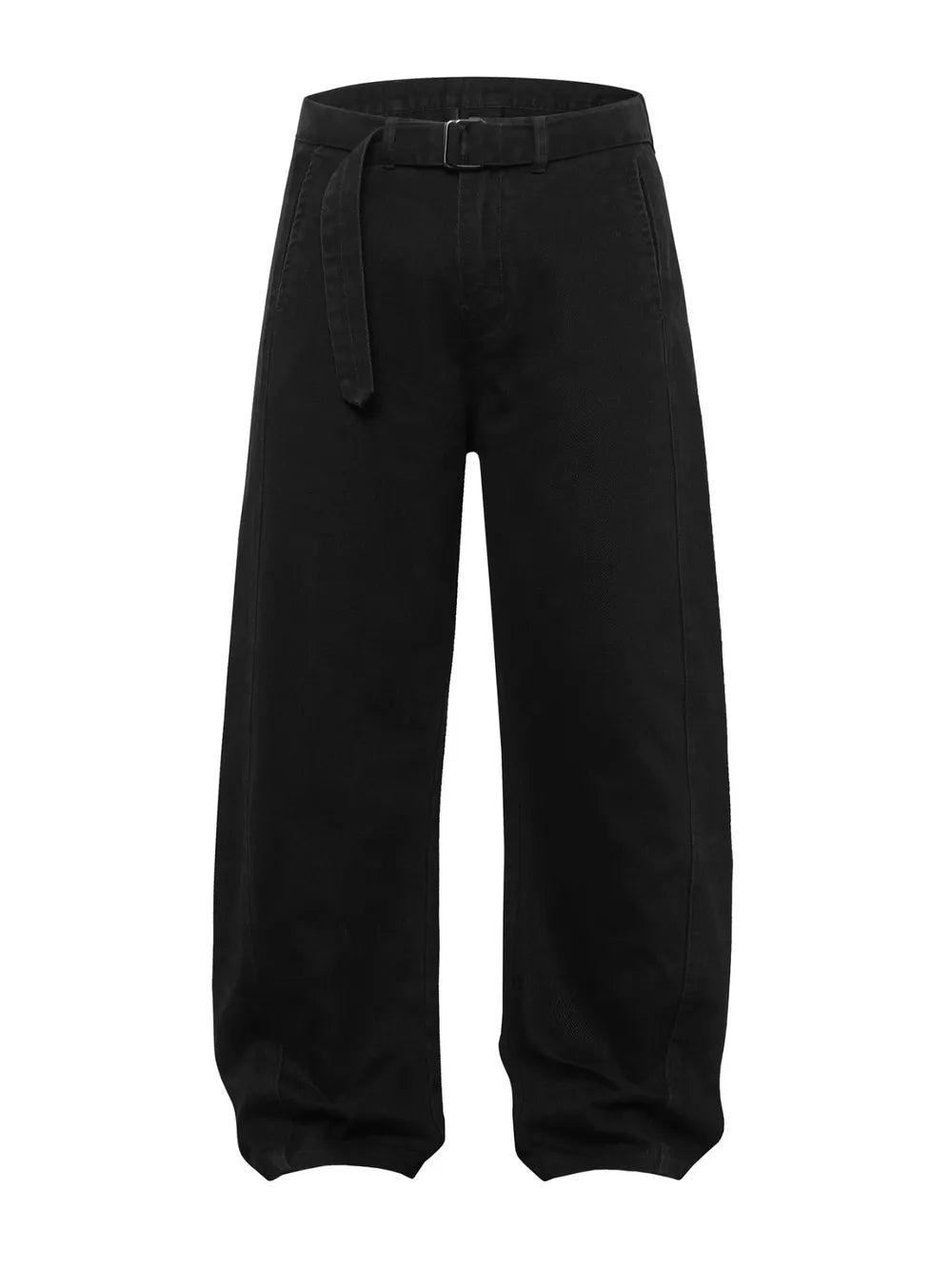 Black belted wide-leg cargo pants with a casual fit.