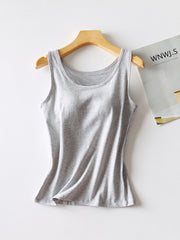 Gray built-in support tank top with a scoop neckline and a casual fit.