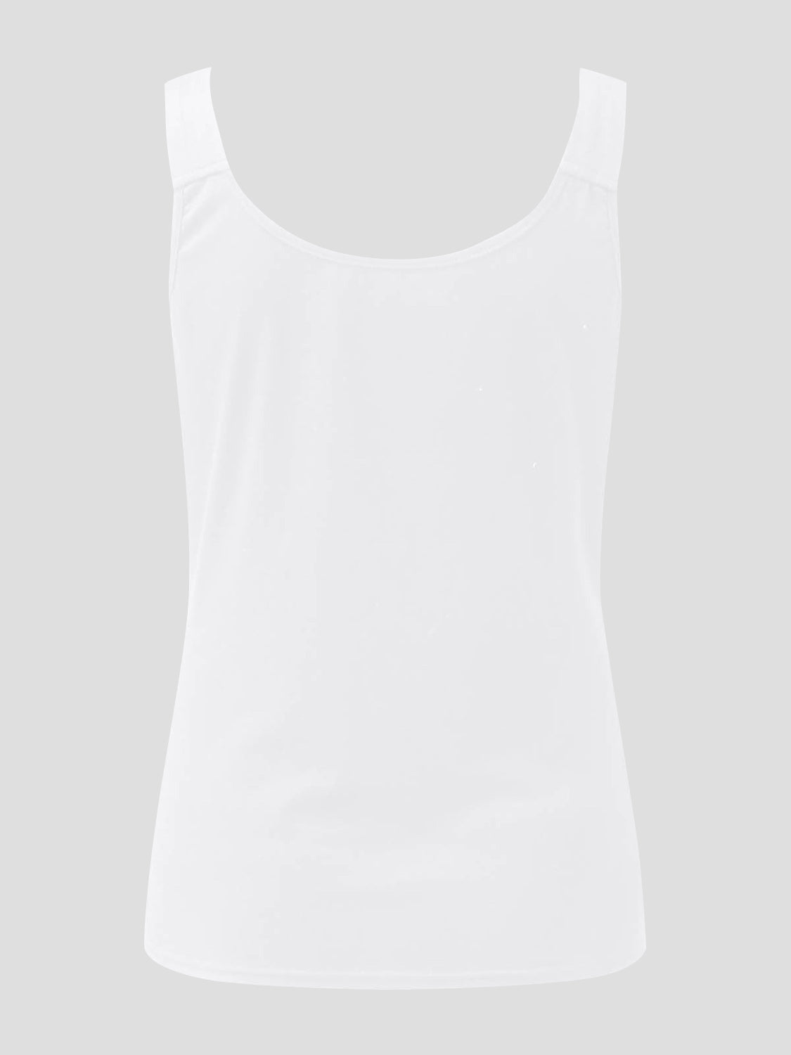 White ribbed tank top with scoop neck and lace inset detail.