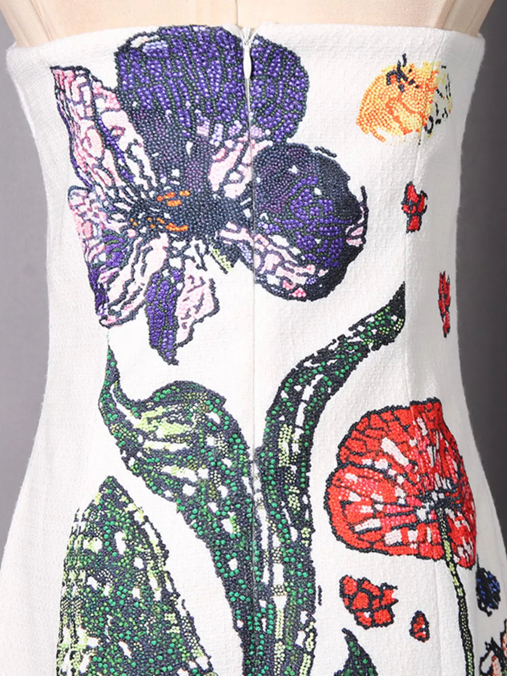 Strapless Floral Mini Dress in White, product detail