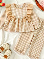 Children's Ruffled Plaid Top And Pants Set in Light Yellow, alternate angle