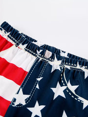 Patriotic ruffle tank and pants set with American flag print, stars and stripes, cotton.