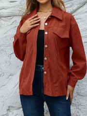 Corduroy Button-down Shirt With Chest Pockets in Moss, side view
