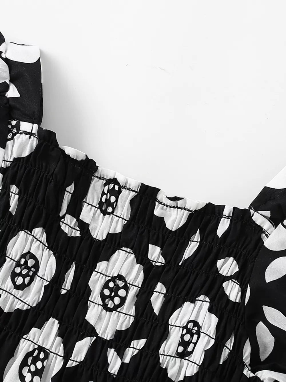 Children's Floral Print Square Neck Puff Sleeve Dress, close-up detail