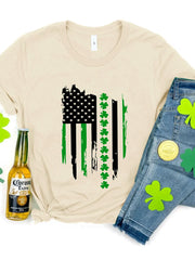 Light Yellow Shamrock Flag Graphic Tee with distressed American flag and shamrock details.