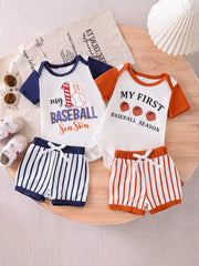 Children's My First Baseball Season Bodysuit Set in Light Brown, front view