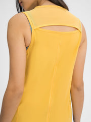 Yellow mesh-back performance tank top with cutout detail