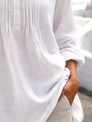 Casual Button Detail Long Sleeve Linen Shirt in Yellow, view 15