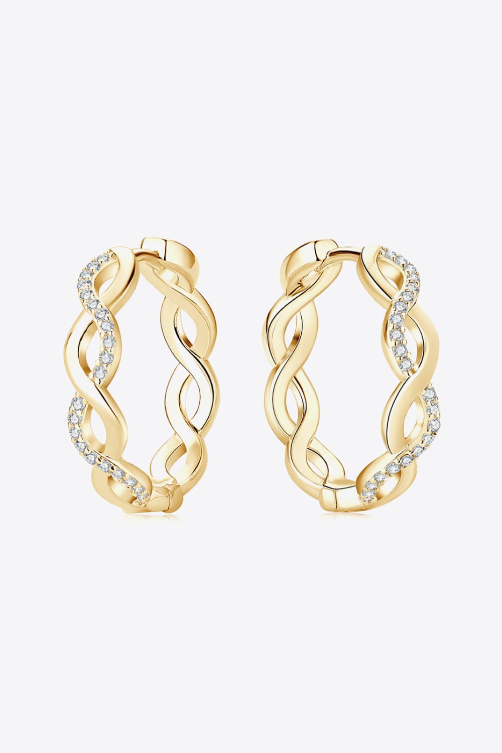 Gold braided pavé hoop earrings with cubic zirconia accents