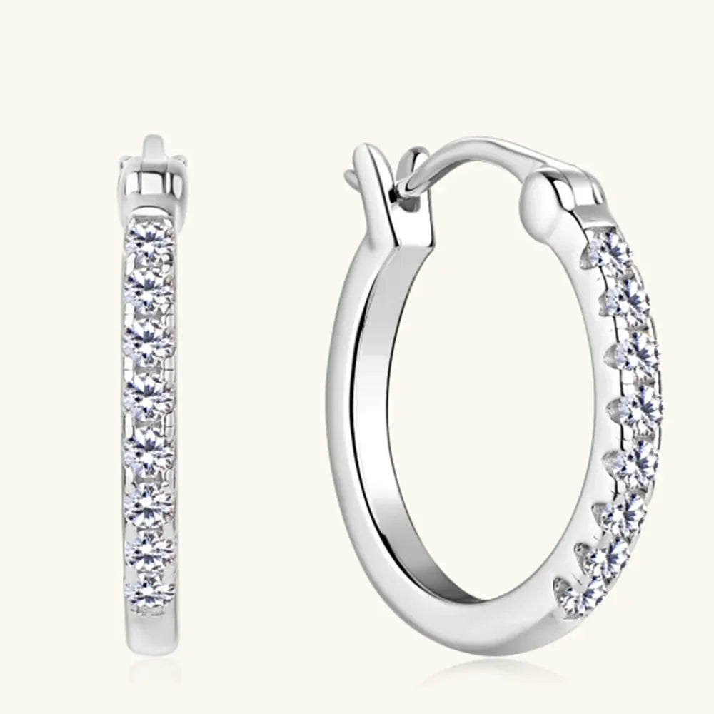 Silver pave-set mini hoop earrings with clear stones