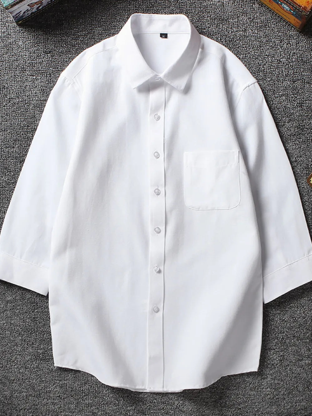 White 3/4 sleeve button-up undershirt with chest pocket