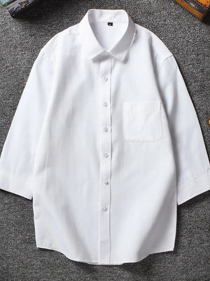 White 3/4 sleeve button-up undershirt with chest pocket