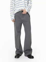 Men's relaxed fit grey cotton jeans with a buttoned fly and flared leg