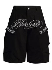 Men's Embroidered Cargo Capris in Brown, front view